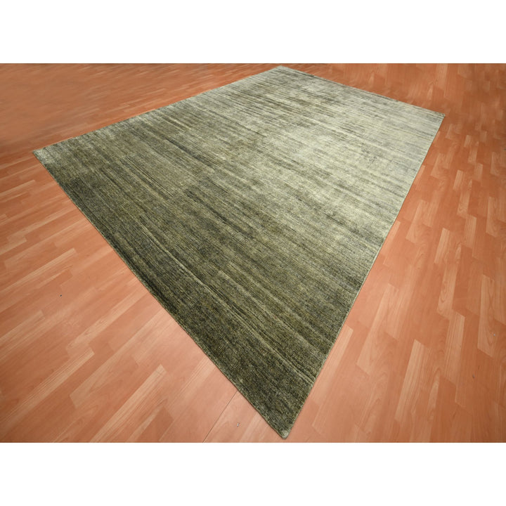 9'10" x 13'11" New Hand Knotted Green Silk Rectangle Oriental Rug - MOA10275639