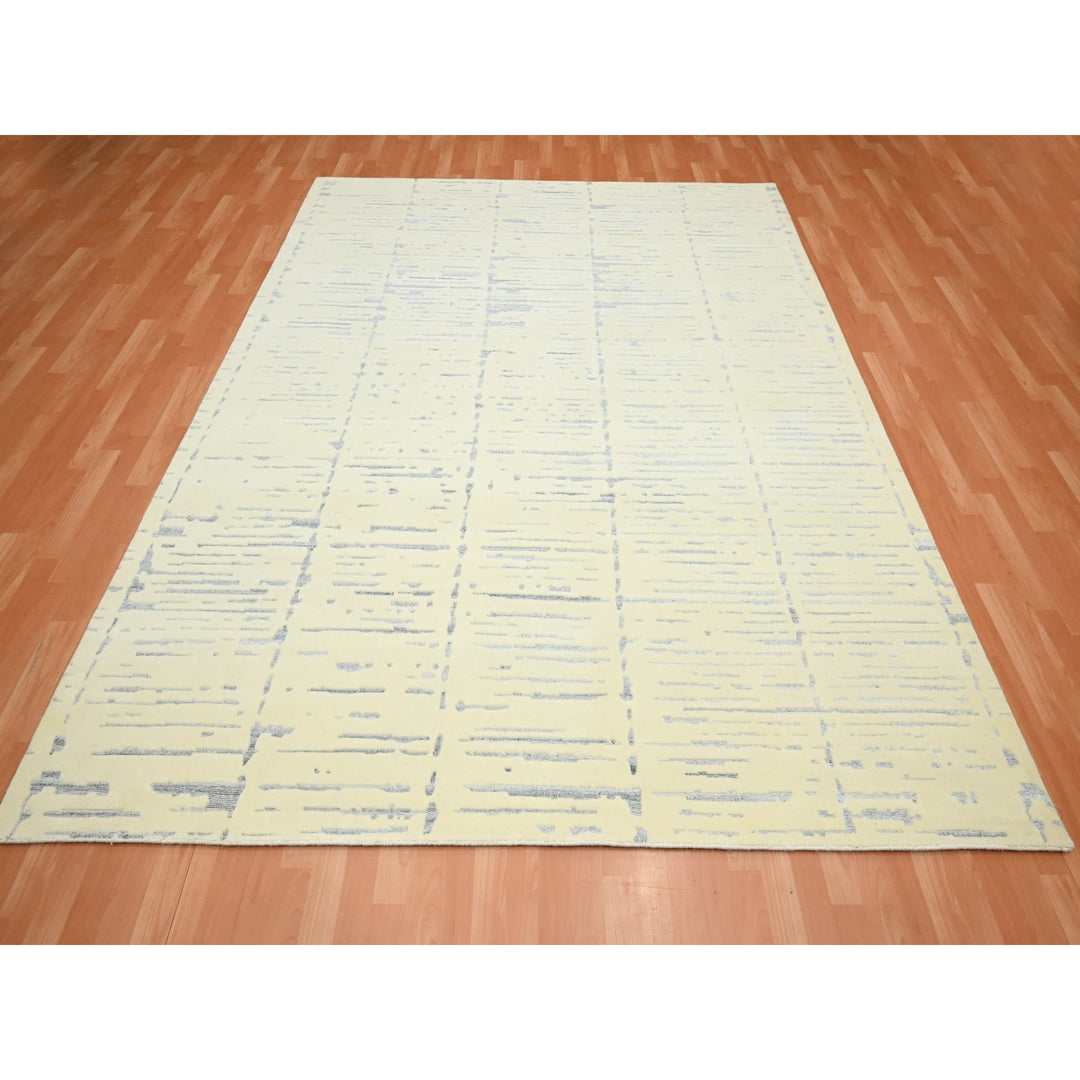 8'0" x 9'9" New Hand Knotted Ivory Wool Rectangle Oriental Rug - MOA10275640