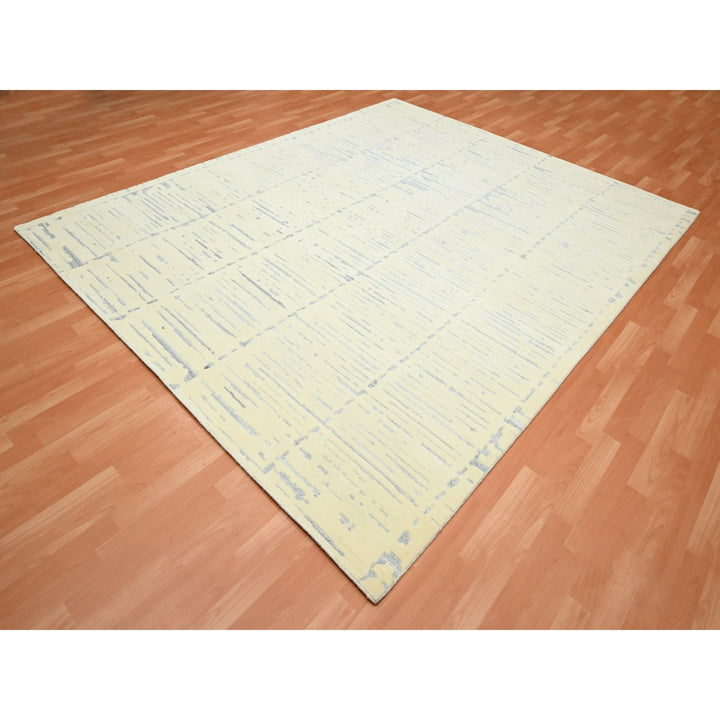 8'0" x 9'9" New Hand Knotted Ivory Wool Rectangle Oriental Rug - MOA10275640