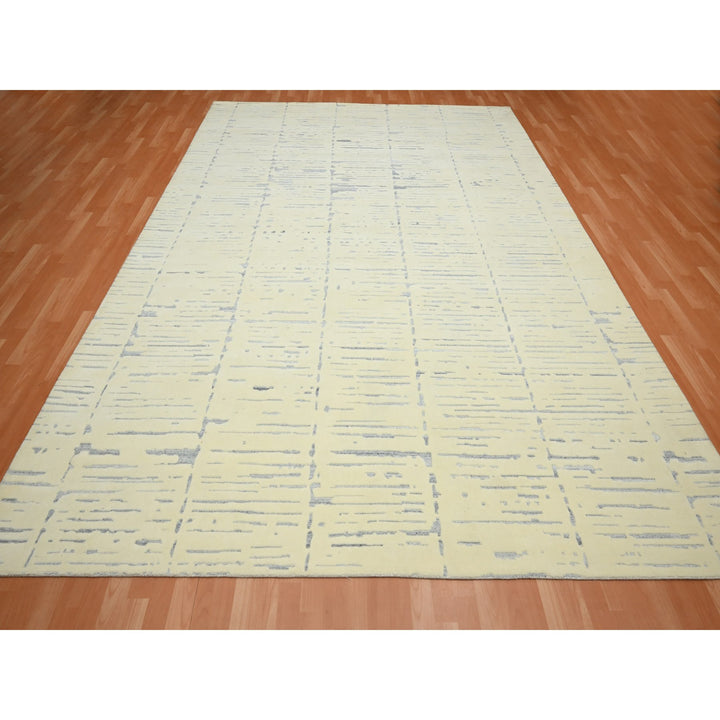 9'0" x 12'0" New Hand Knotted Ivory Wool Rectangle Oriental Rug - MOA10275641
