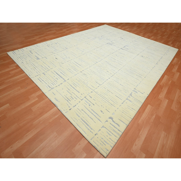 9'0" x 12'0" New Hand Knotted Ivory Wool Rectangle Oriental Rug - MOA10275641