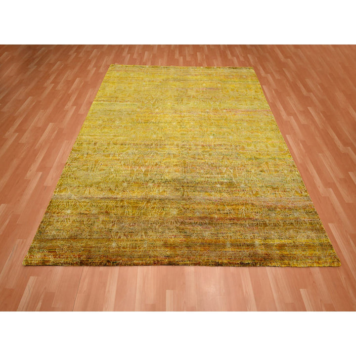 9'0" x 9'3" New Hand Knotted Brown Sari Silk Rectangle Oriental Rug - MOA10275642