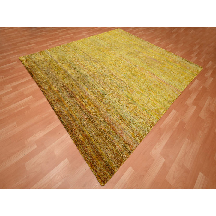 9'0" x 9'3" New Hand Knotted Brown Sari Silk Rectangle Oriental Rug - MOA10275642
