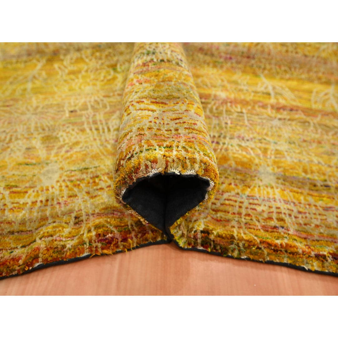 9'0" x 9'3" New Hand Knotted Brown Sari Silk Rectangle Oriental Rug - MOA10275642