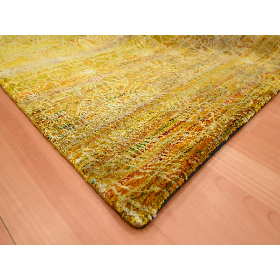 9'0" x 9'3" New Hand Knotted Brown Sari Silk Rectangle Oriental Rug - MOA10275642