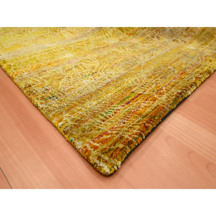 9'0" x 9'3" New Hand Knotted Brown Sari Silk Rectangle Oriental Rug - MOA10275642