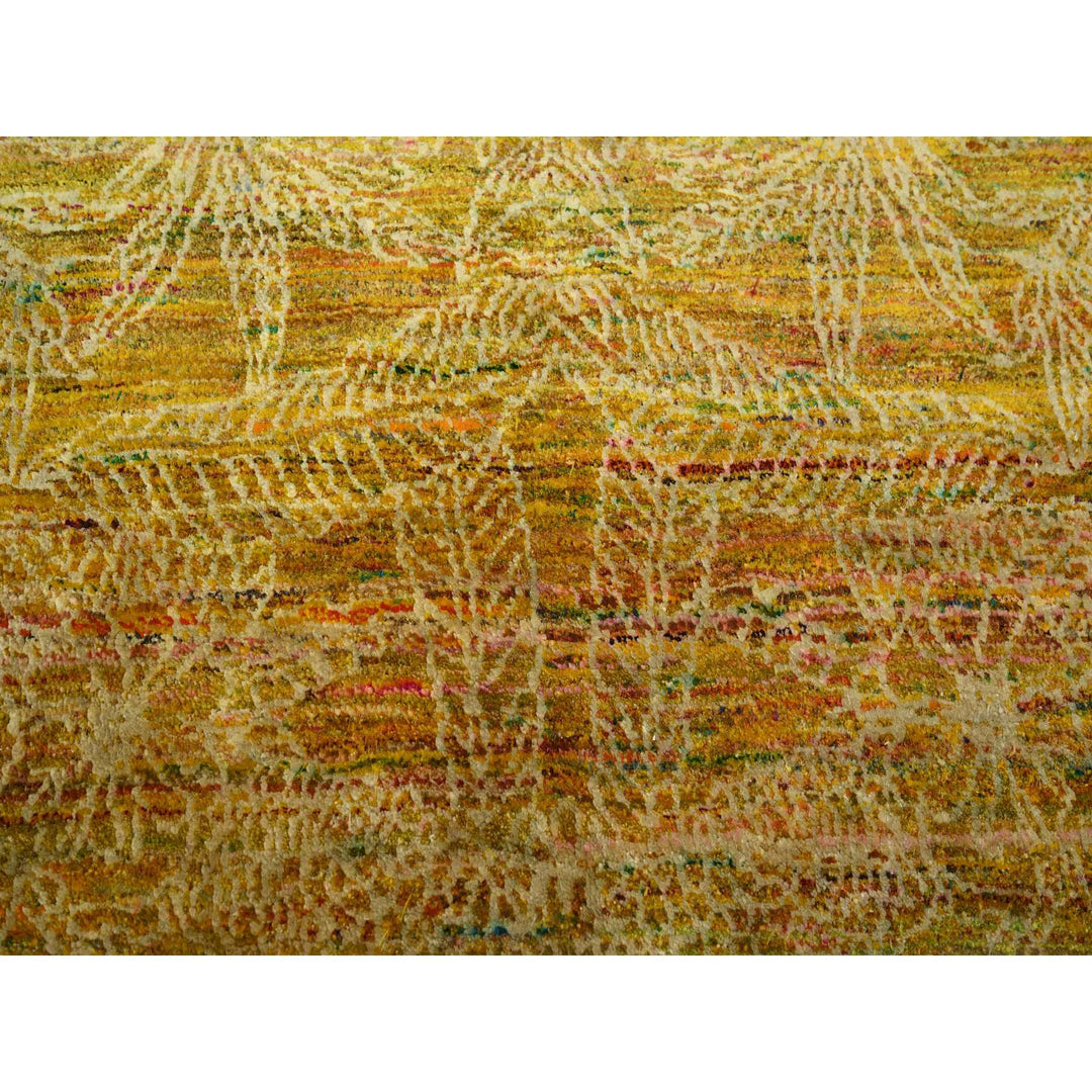 9'0" x 9'3" New Hand Knotted Brown Sari Silk Rectangle Oriental Rug - MOA10275642