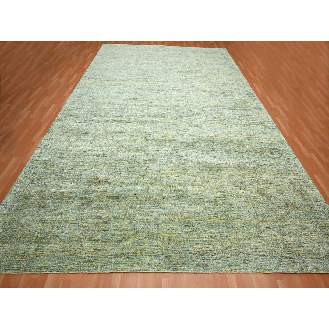 11'9" x 15'4" New Hand Knotted Green Wool & Silk Rectangle Oriental Rug - MOA10275643