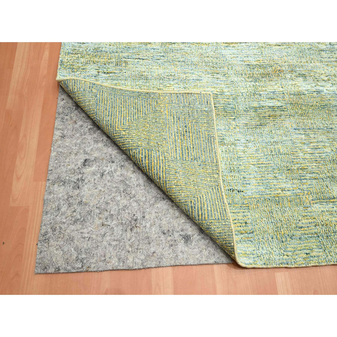 11'9" x 15'4" New Hand Knotted Green Wool & Silk Rectangle Oriental Rug - MOA10275643