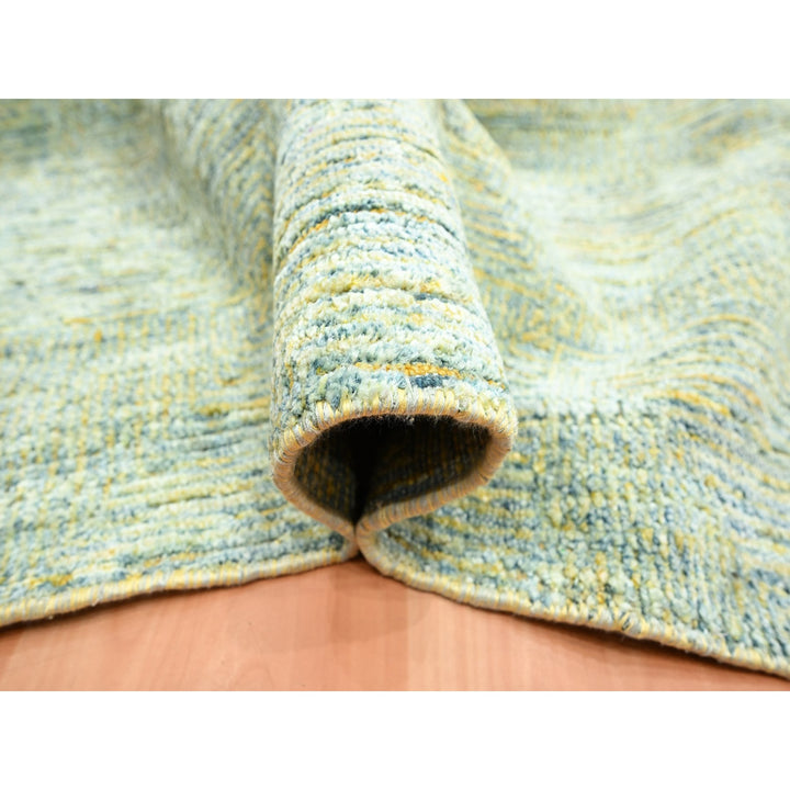 11'9" x 15'4" New Hand Knotted Green Wool & Silk Rectangle Oriental Rug - MOA10275643