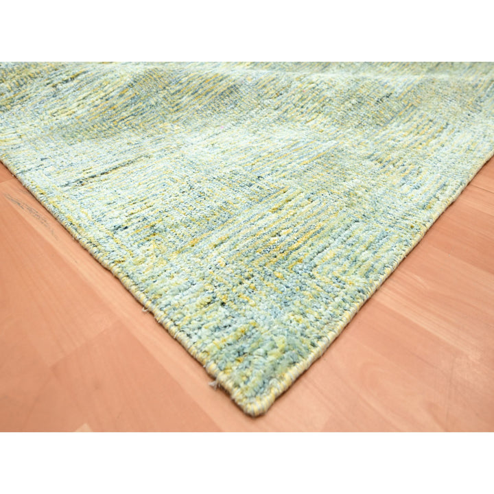 11'9" x 15'4" New Hand Knotted Green Wool & Silk Rectangle Oriental Rug - MOA10275643