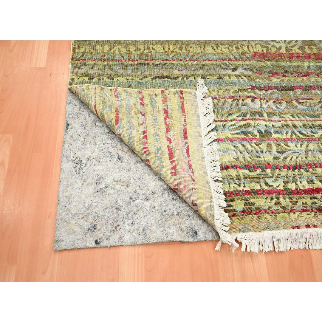 6'1" x 9'1" New Hand Knotted Green Wool & Silk Rectangle Oriental Rug - MOA10275644