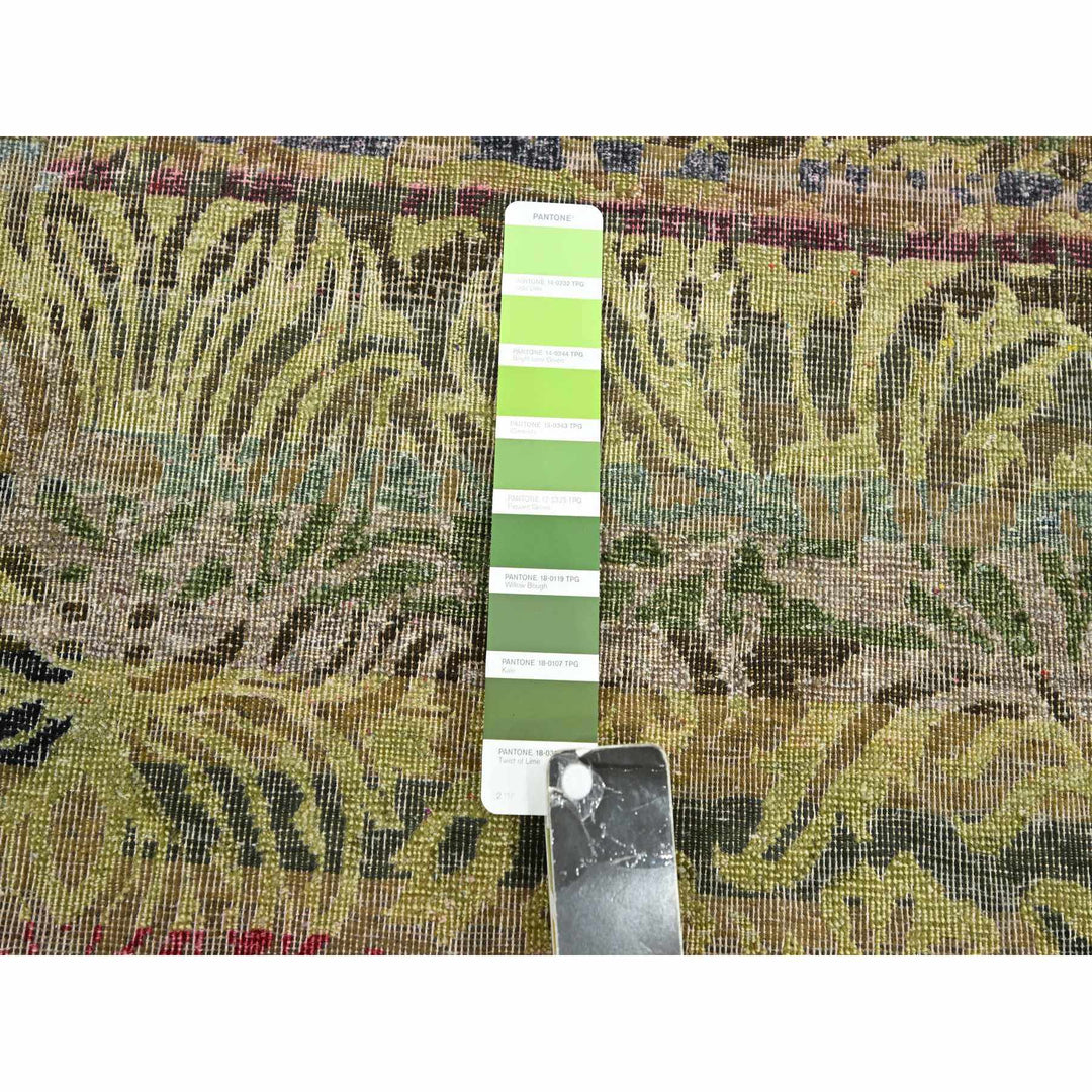 6'1" x 9'1" New Hand Knotted Green Wool & Silk Rectangle Oriental Rug - MOA10275644