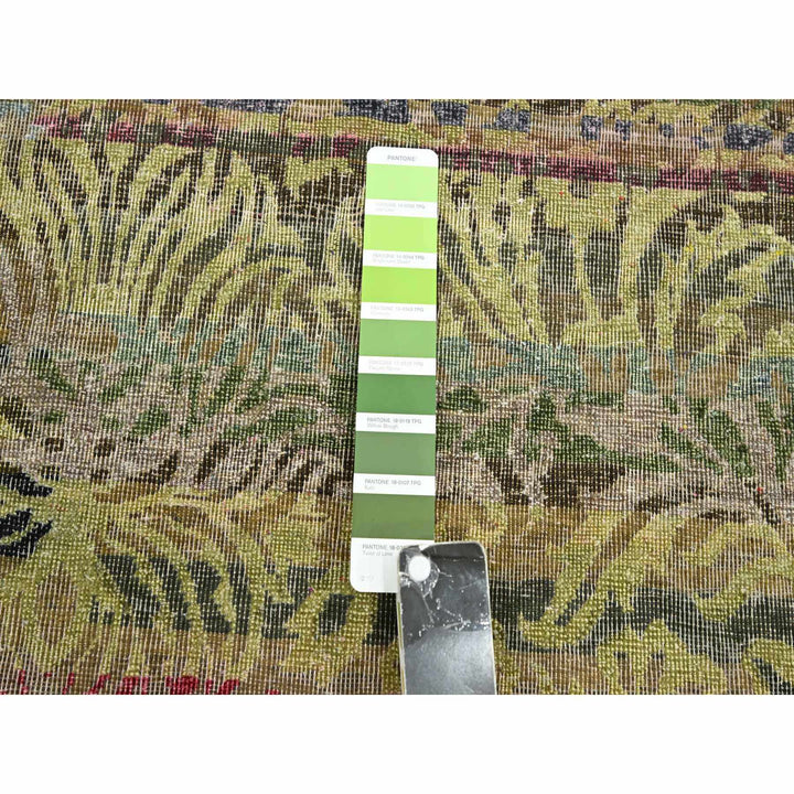 6'1" x 9'1" New Hand Knotted Green Wool & Silk Rectangle Oriental Rug - MOA10275644