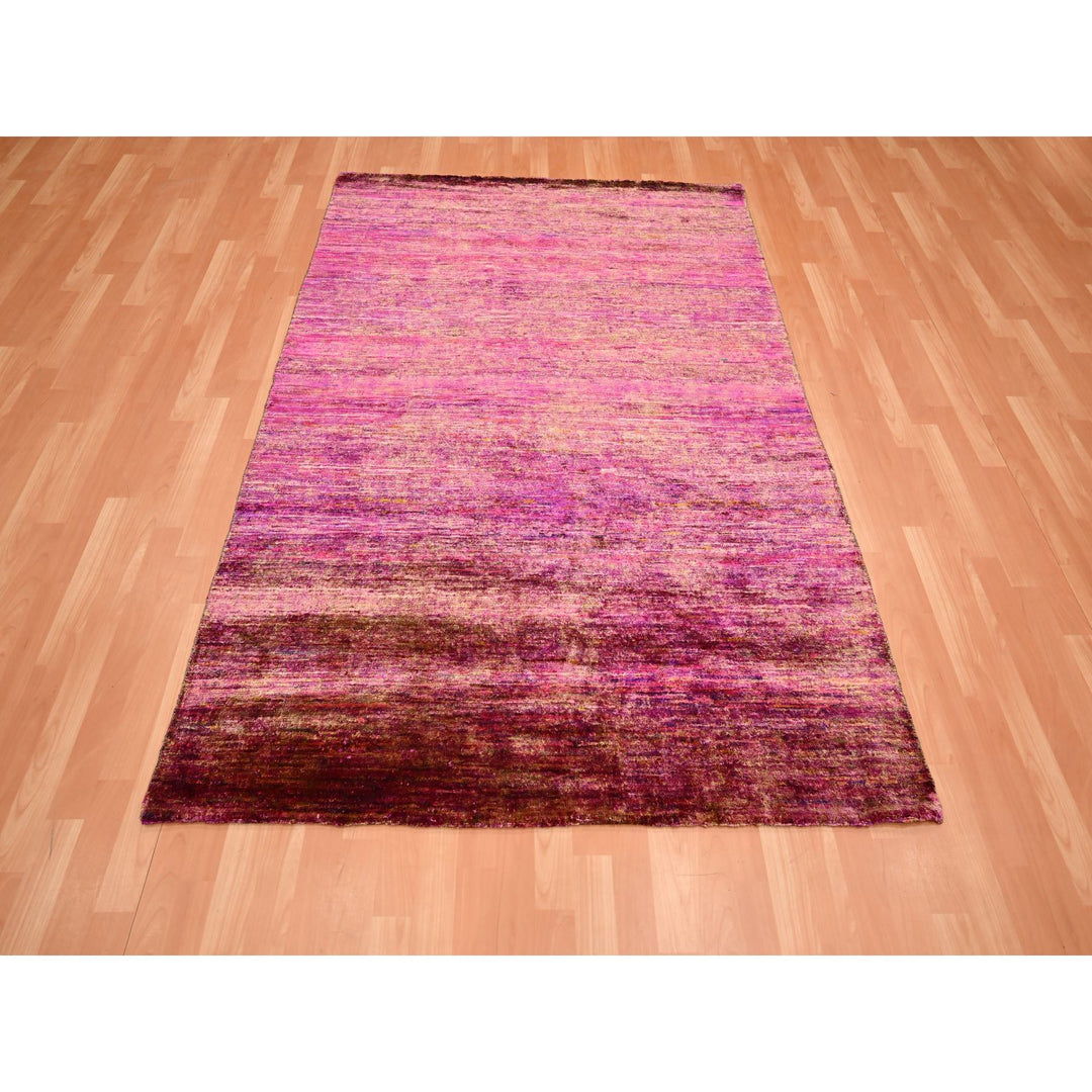 4'11" x 6'10" New Hand Knotted Pink Sari Silk Rectangle Oriental Rug - MOA10275645