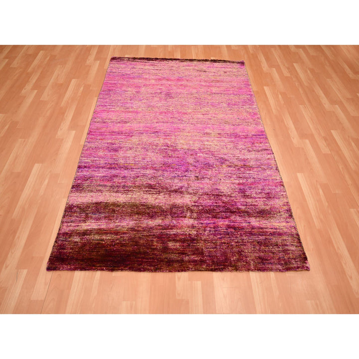 4'11" x 6'10" New Hand Knotted Pink Sari Silk Rectangle Oriental Rug - MOA10275645