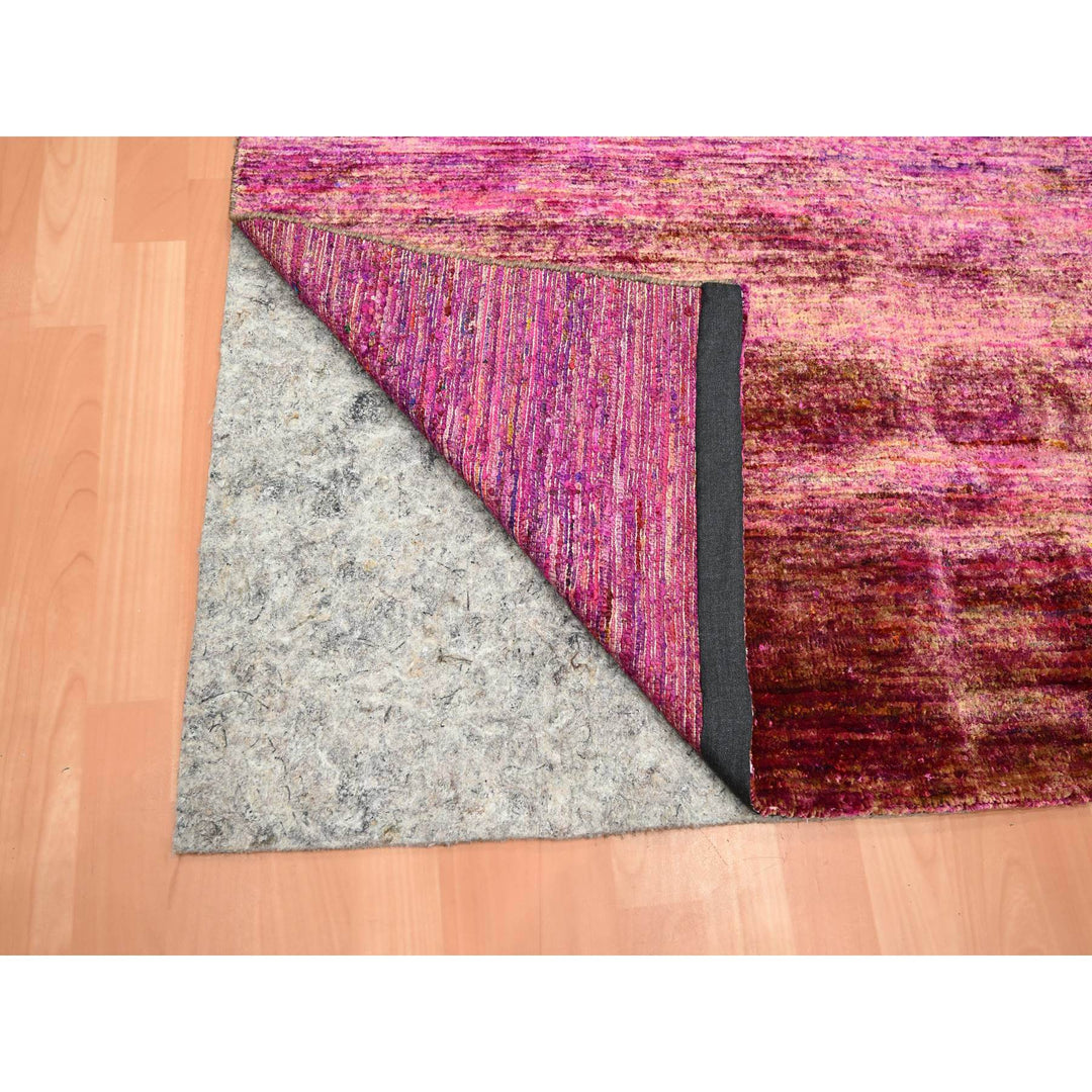 4'11" x 6'10" New Hand Knotted Pink Sari Silk Rectangle Oriental Rug - MOA10275645