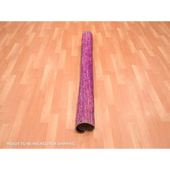 4'11" x 6'10" New Hand Knotted Pink Sari Silk Rectangle Oriental Rug - MOA10275645