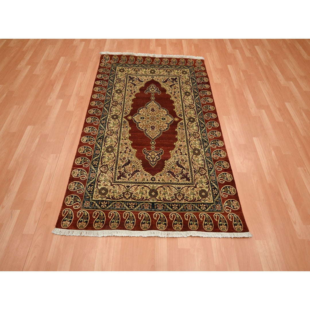 4'0" x 6'0" New Hand Knotted Red Silk Rectangle Oriental Rug - MOA10275647