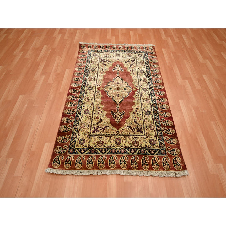 4'0" x 6'0" New Hand Knotted Red Silk Rectangle Oriental Rug - MOA10275648