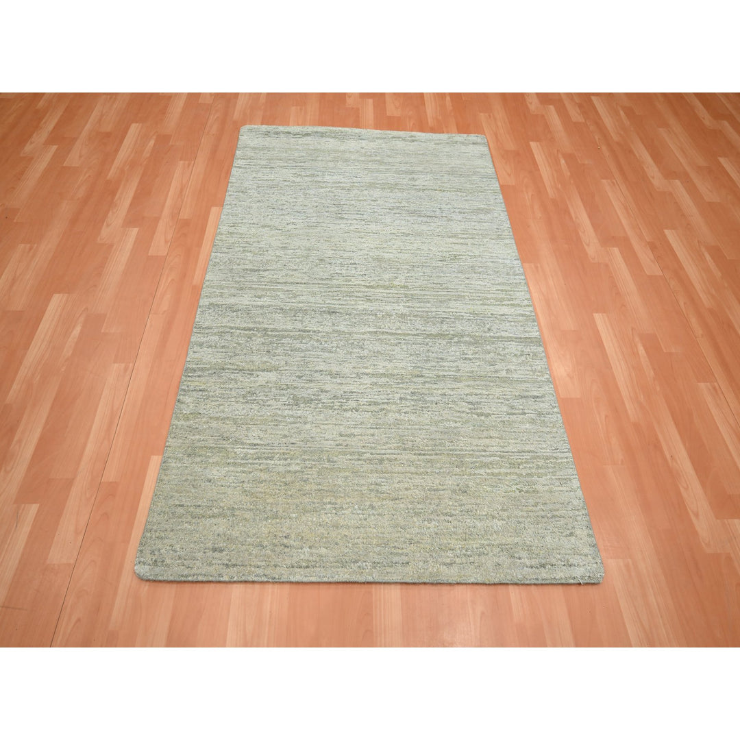 3'11" x 6'1" New Hand Knotted Green Silk Rectangle Oriental Rug - MOA10275655