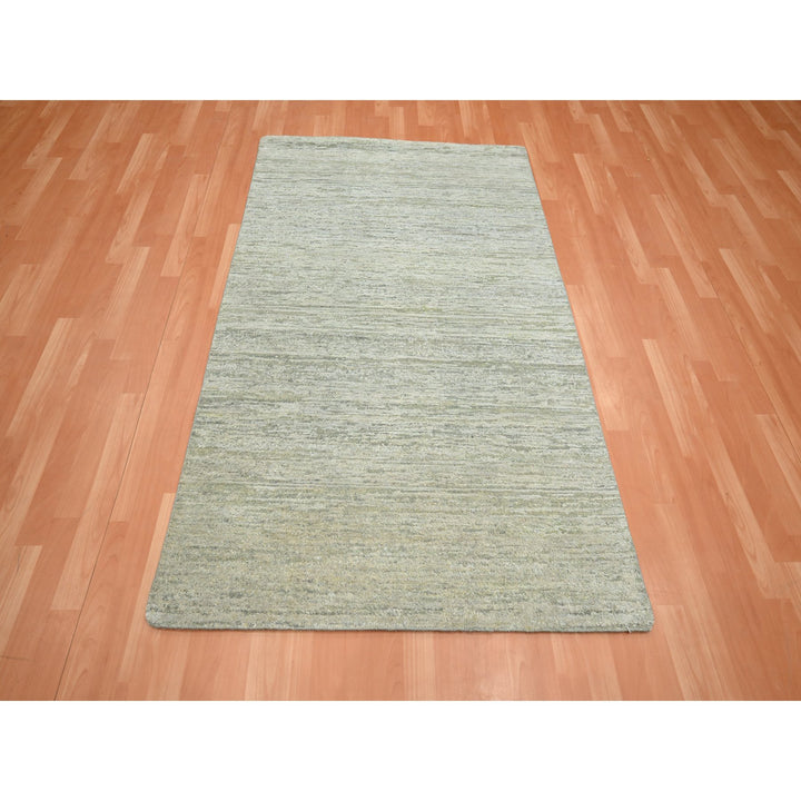 3'11" x 6'1" New Hand Knotted Green Silk Rectangle Oriental Rug - MOA10275655