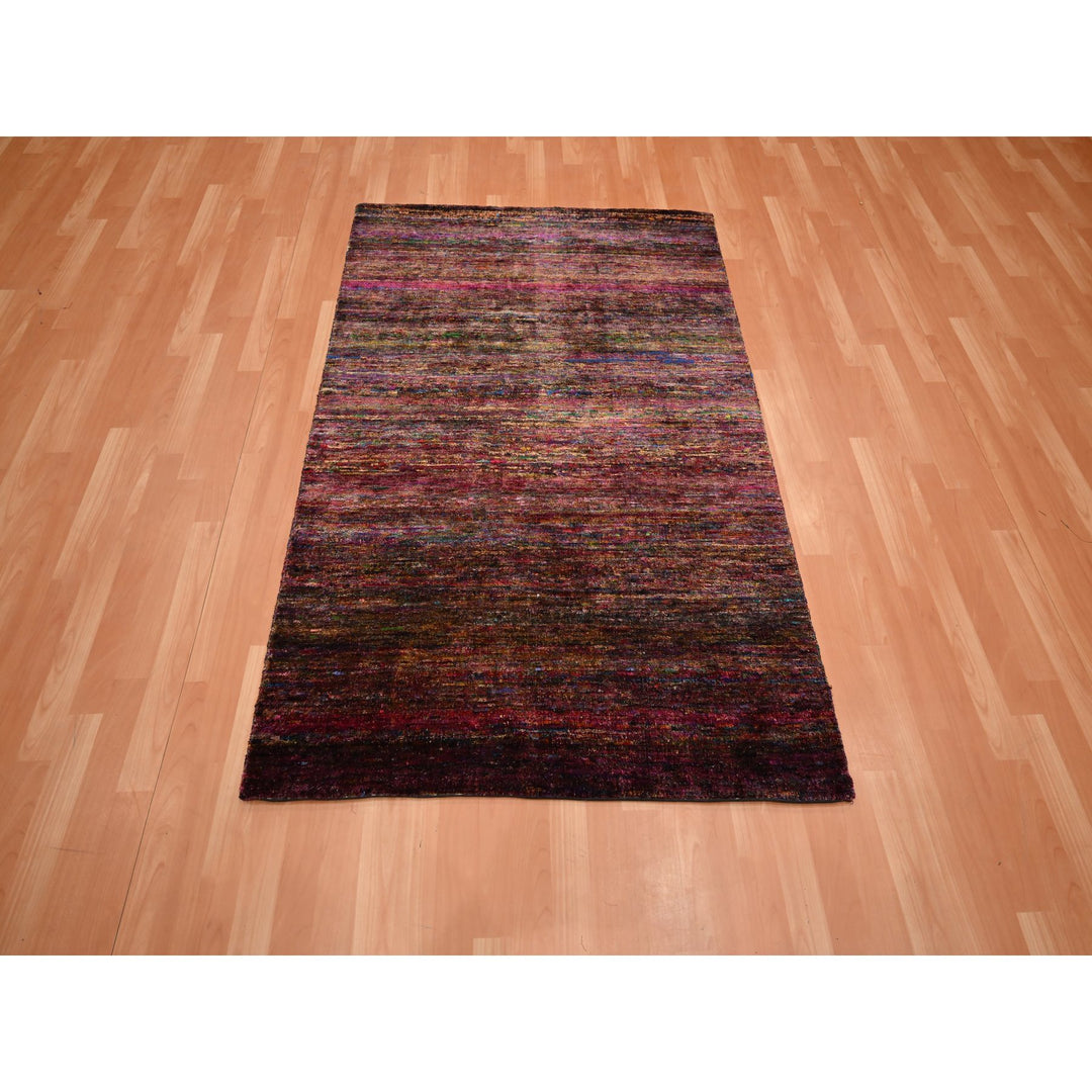 3'11" x 5'8" New Hand Knotted Red Sari Silk Rectangle Oriental Rug - MOA10275656