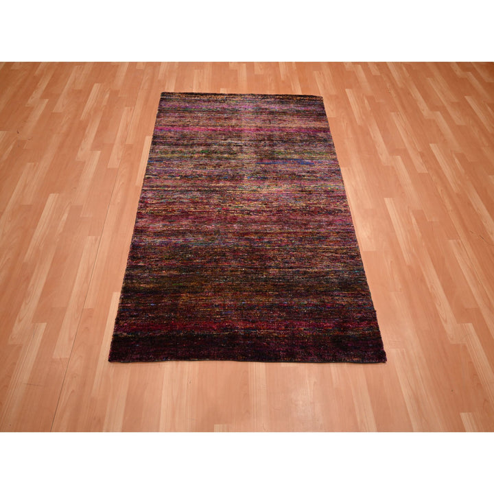 3'11" x 5'8" New Hand Knotted Red Sari Silk Rectangle Oriental Rug - MOA10275656