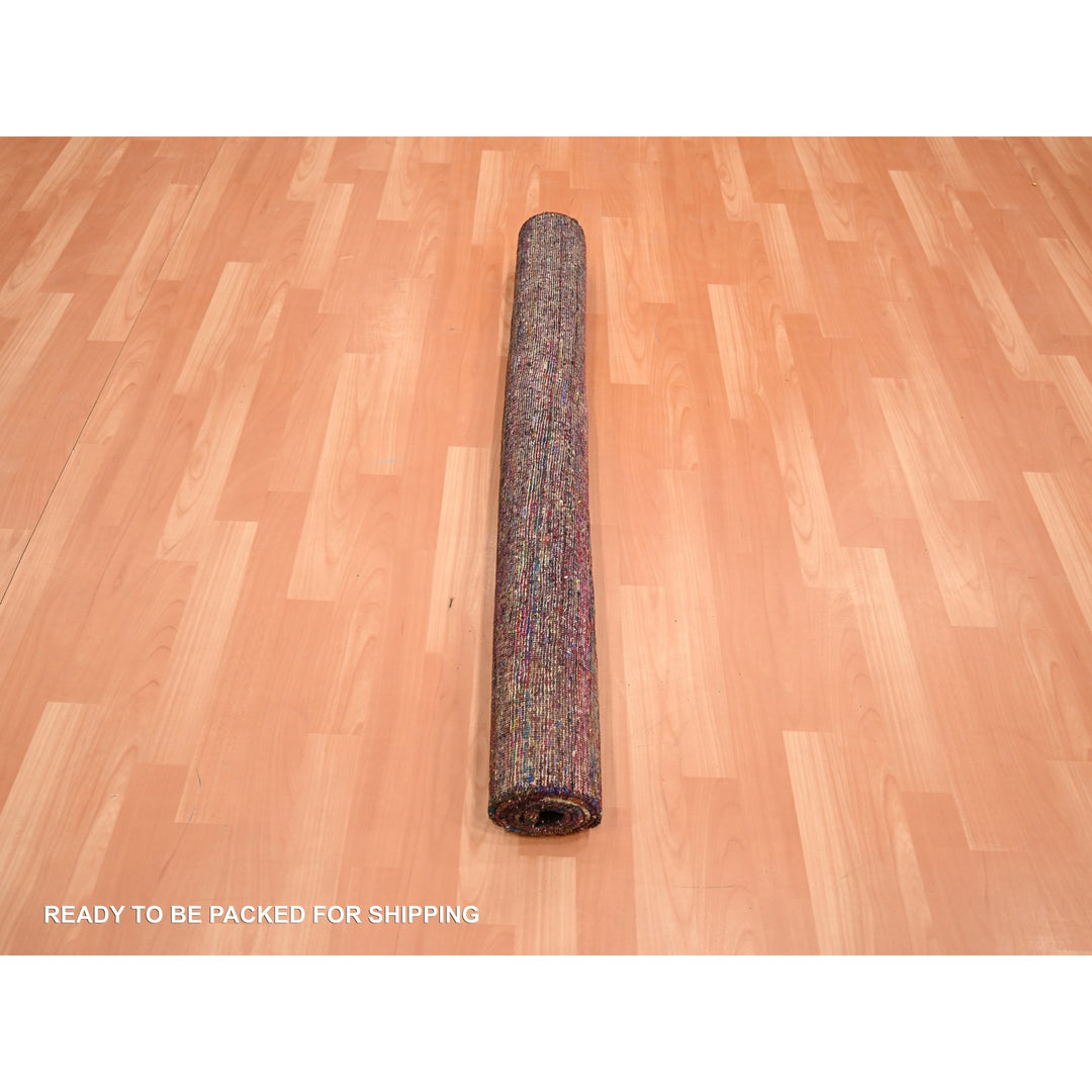 3'11" x 5'8" New Hand Knotted Red Sari Silk Rectangle Oriental Rug - MOA10275656