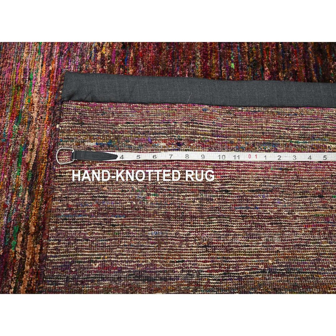 3'11" x 5'8" New Hand Knotted Red Sari Silk Rectangle Oriental Rug - MOA10275656