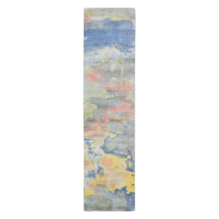 2'11" x 12'0" New Hand Knotted Grey Silk Runner Oriental Rug - MOA10275657