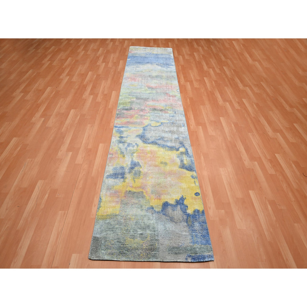 2'11" x 12'0" New Hand Knotted Grey Silk Runner Oriental Rug - MOA10275657