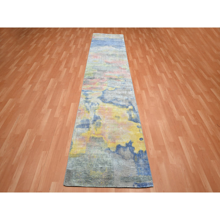 2'11" x 12'0" New Hand Knotted Grey Silk Runner Oriental Rug - MOA10275657