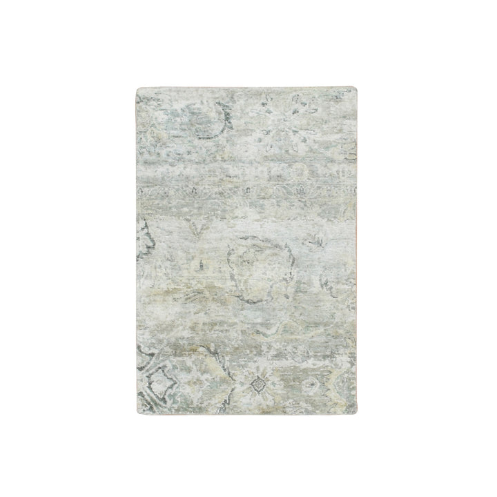 2'0" x 3'2" New Hand Knotted Grey Wool & Silk Rectangle Oriental Rug - MOA10275659