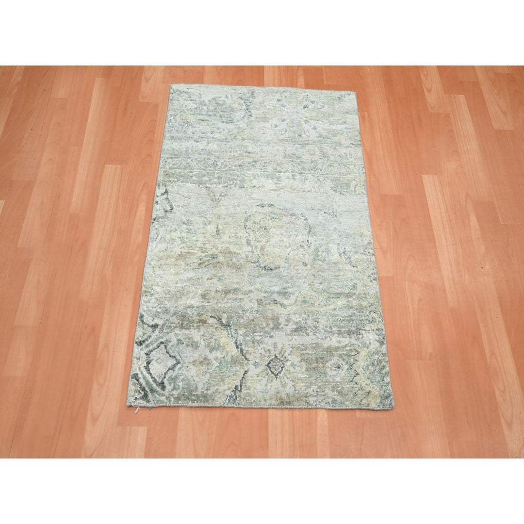 2'0" x 3'2" New Hand Knotted Grey Wool & Silk Rectangle Oriental Rug - MOA10275659