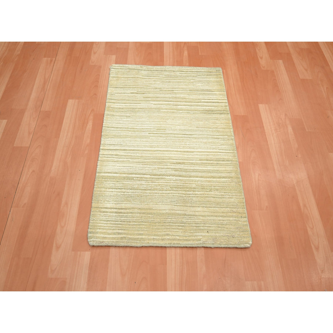 2'0" x 3'0" New Hand Knotted Beige Wool & Silk Rectangle Oriental Rug - MOA10275663