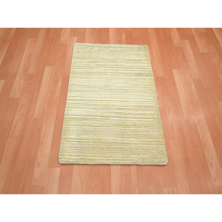 2'0" x 3'0" New Hand Knotted Beige Wool & Silk Rectangle Oriental Rug - MOA10275663