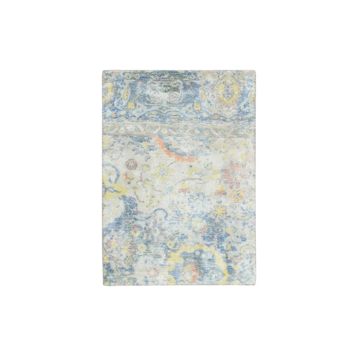 2'1" x 2'10" New Hand Knotted Grey Wool & Pure Silk Rectangle Oriental Rug - MOA10275664