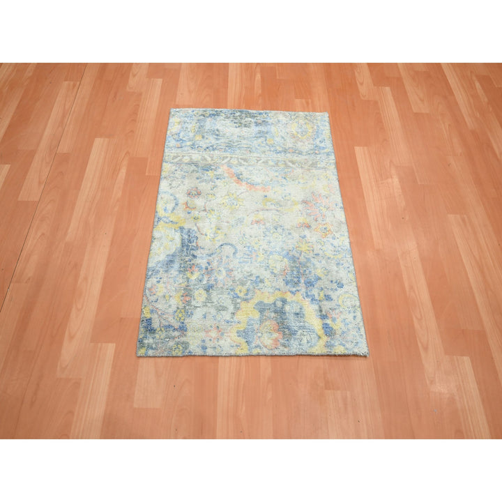 2'1" x 2'10" New Hand Knotted Grey Wool & Pure Silk Rectangle Oriental Rug - MOA10275664