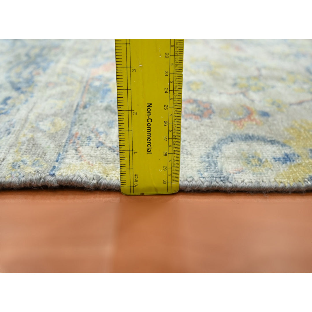 2'1" x 2'10" New Hand Knotted Grey Wool & Pure Silk Rectangle Oriental Rug - MOA10275664