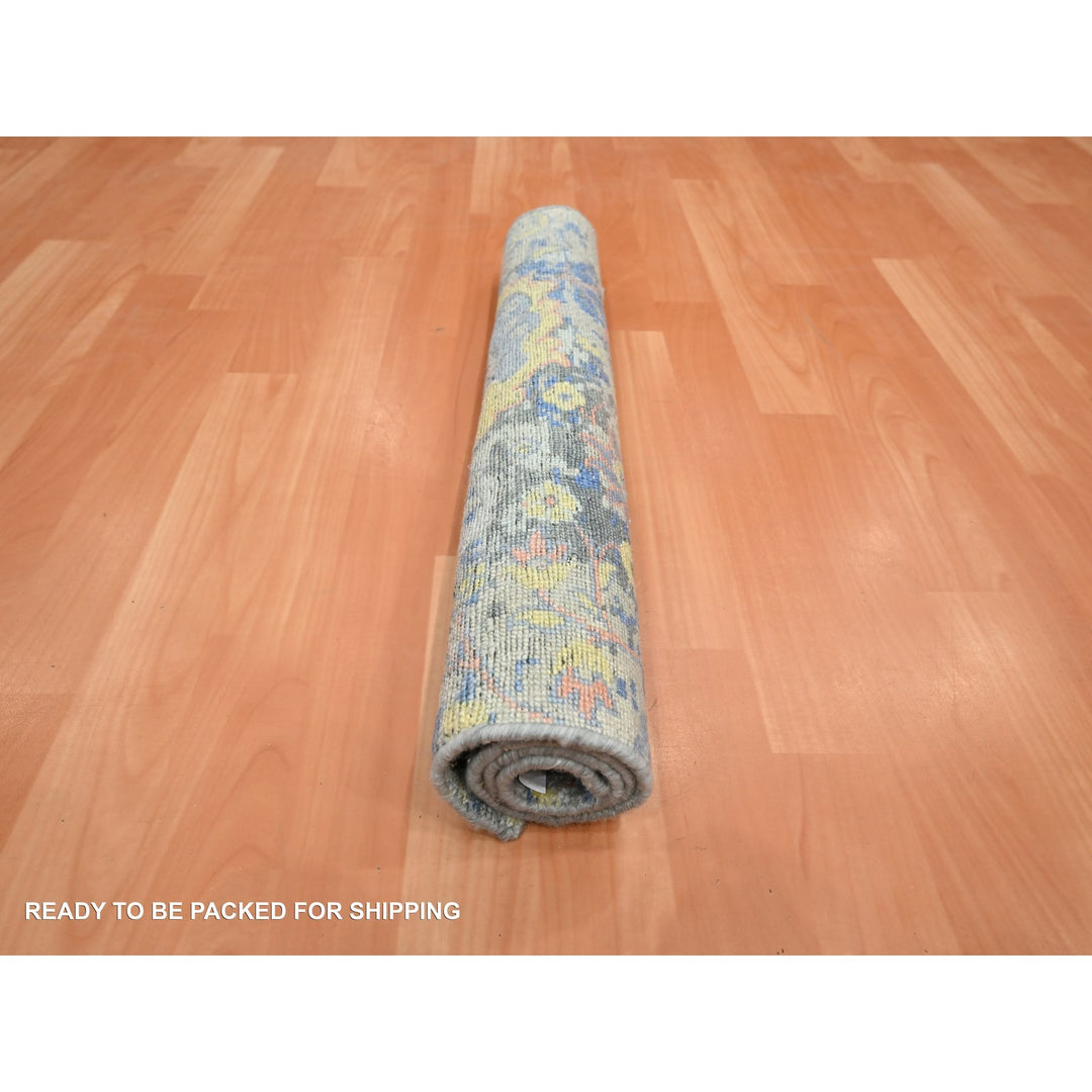 2'1" x 2'10" New Hand Knotted Grey Wool & Pure Silk Rectangle Oriental Rug - MOA10275664