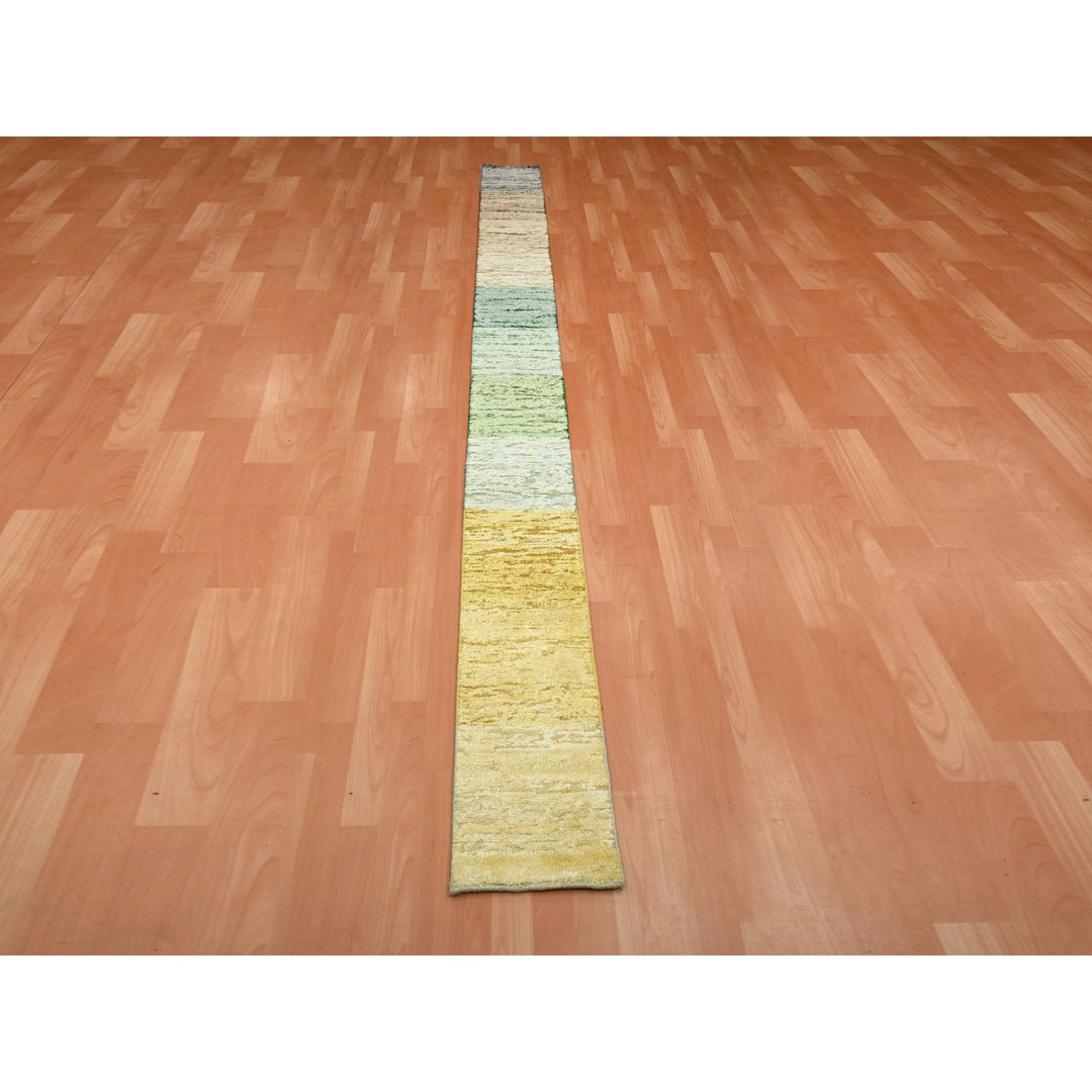 1'0" x 11'2" New Hand Knotted Brown Wool & Silk Runner Oriental Rug - MOA10275667