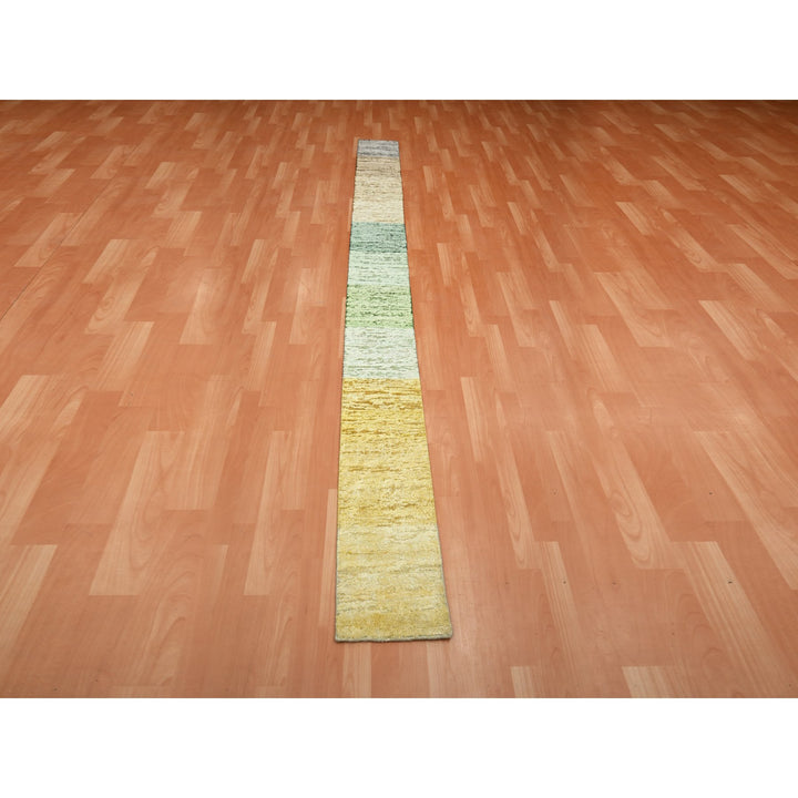 1'0" x 11'2" New Hand Knotted Brown Wool & Silk Runner Oriental Rug - MOA10275668