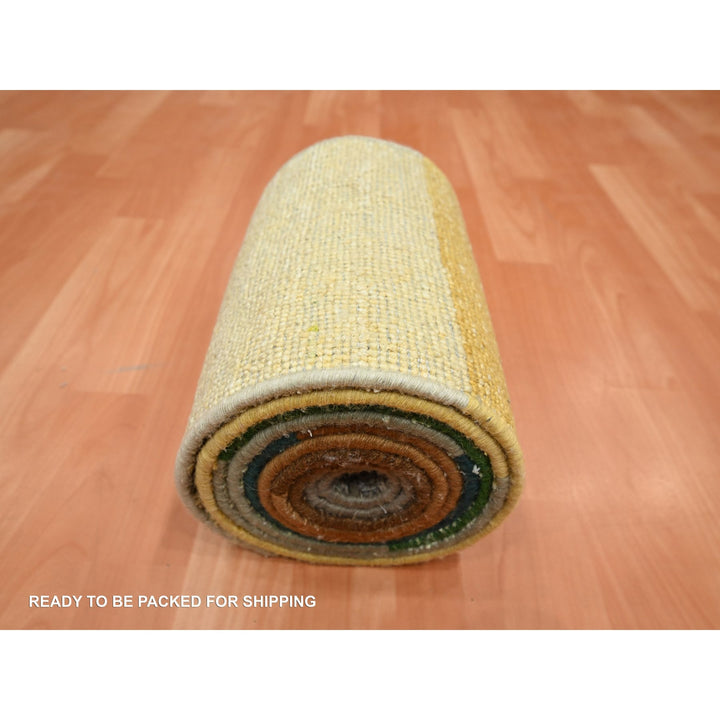 1'0" x 11'2" New Hand Knotted Brown Wool & Silk Runner Oriental Rug - MOA10275668