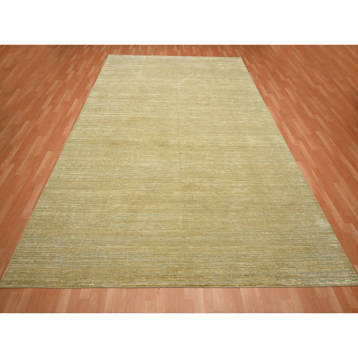 8'11" x 12'3" New Hand Knotted Brown Wool & Silk Rectangle Oriental Rug - MOA10275671