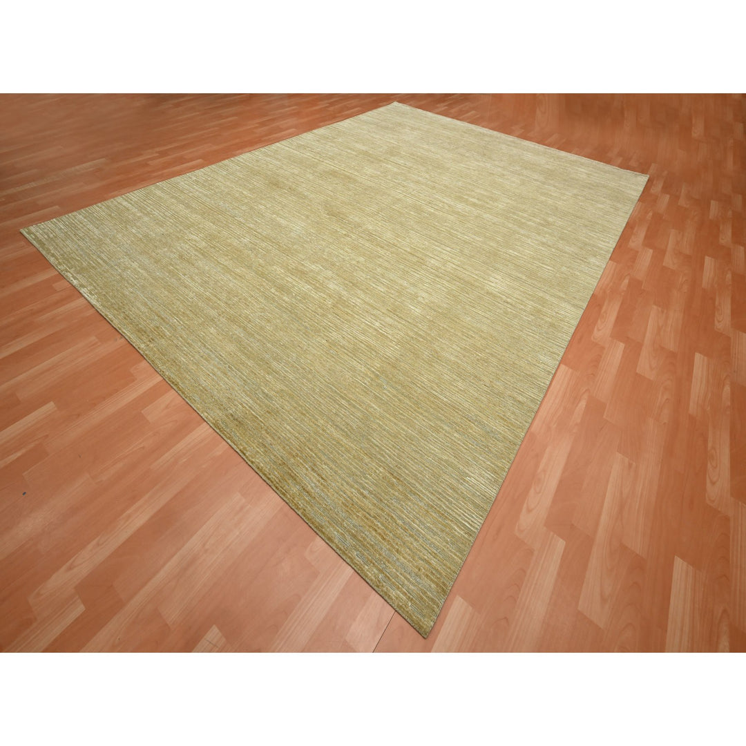 8'11" x 12'3" New Hand Knotted Brown Wool & Silk Rectangle Oriental Rug - MOA10275671