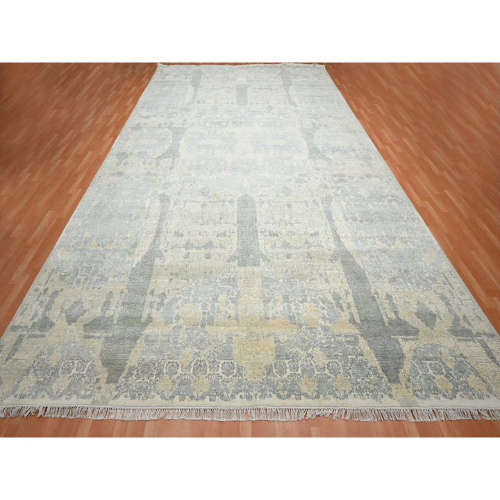 11'11" x 18'2" New Hand Knotted Ivory Wool & Silk Rectangle Oriental Rug - MOA10275674