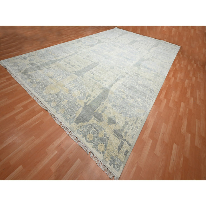 11'11" x 18'2" New Hand Knotted Ivory Wool & Silk Rectangle Oriental Rug - MOA10275674