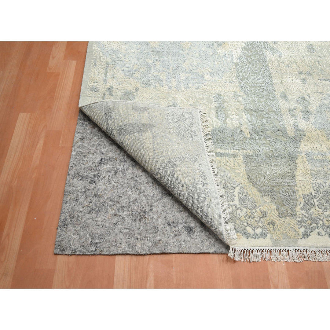 11'11" x 18'2" New Hand Knotted Ivory Wool & Silk Rectangle Oriental Rug - MOA10275674