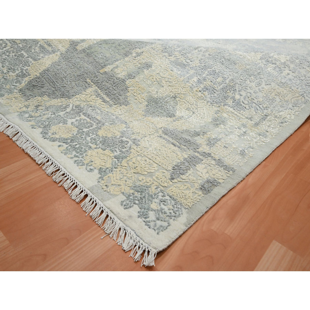 11'11" x 18'2" New Hand Knotted Ivory Wool & Silk Rectangle Oriental Rug - MOA10275674
